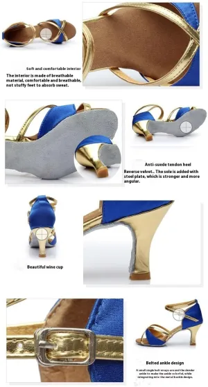 Women's Latin Dance Shoes Satin Professional Ballroom Salsa Practice Performance Dance Shoes,Adjustable Crisscross Ankle Straps Match Quick Release Buckle.