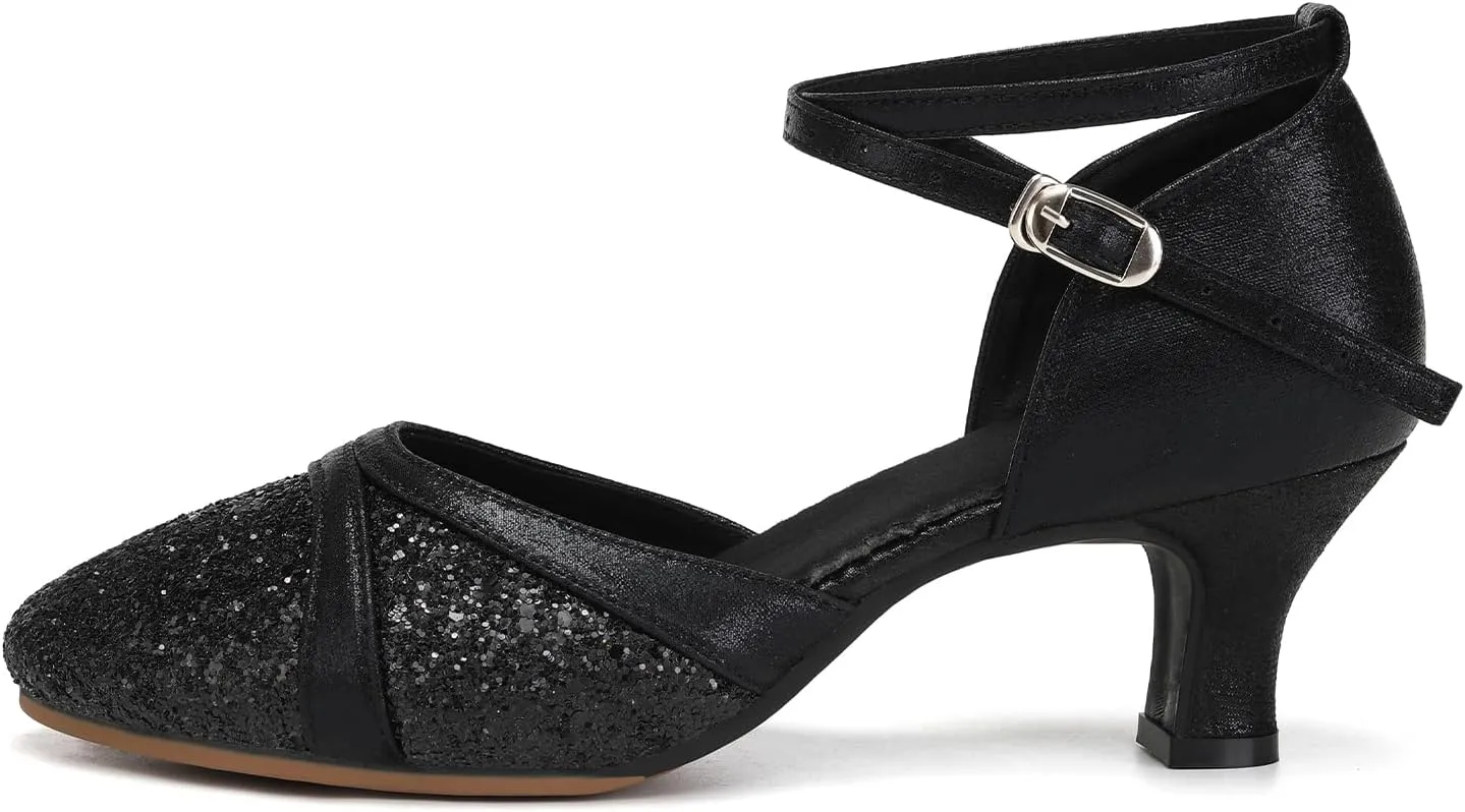 Women's Latin Dance Shoes Sequin Closed Toe Ballroom Salsa Practice Performance Dance Shoes