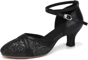 Women's Latin Dance Shoes Sequin Closed Toe Ballroom Salsa Practice Performance Dance Shoes