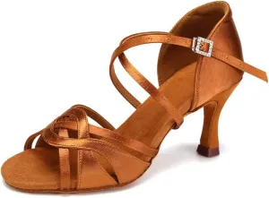 Women's Latin Dance Shoes Silk Open Toe Professional Ballroom Salsa Tango Performance Dance Heels