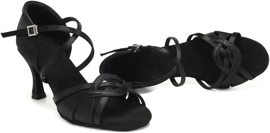 Women's Latin Dance Shoes Silk Open Toe Professional Ballroom Salsa Tango Performance Dance Heels