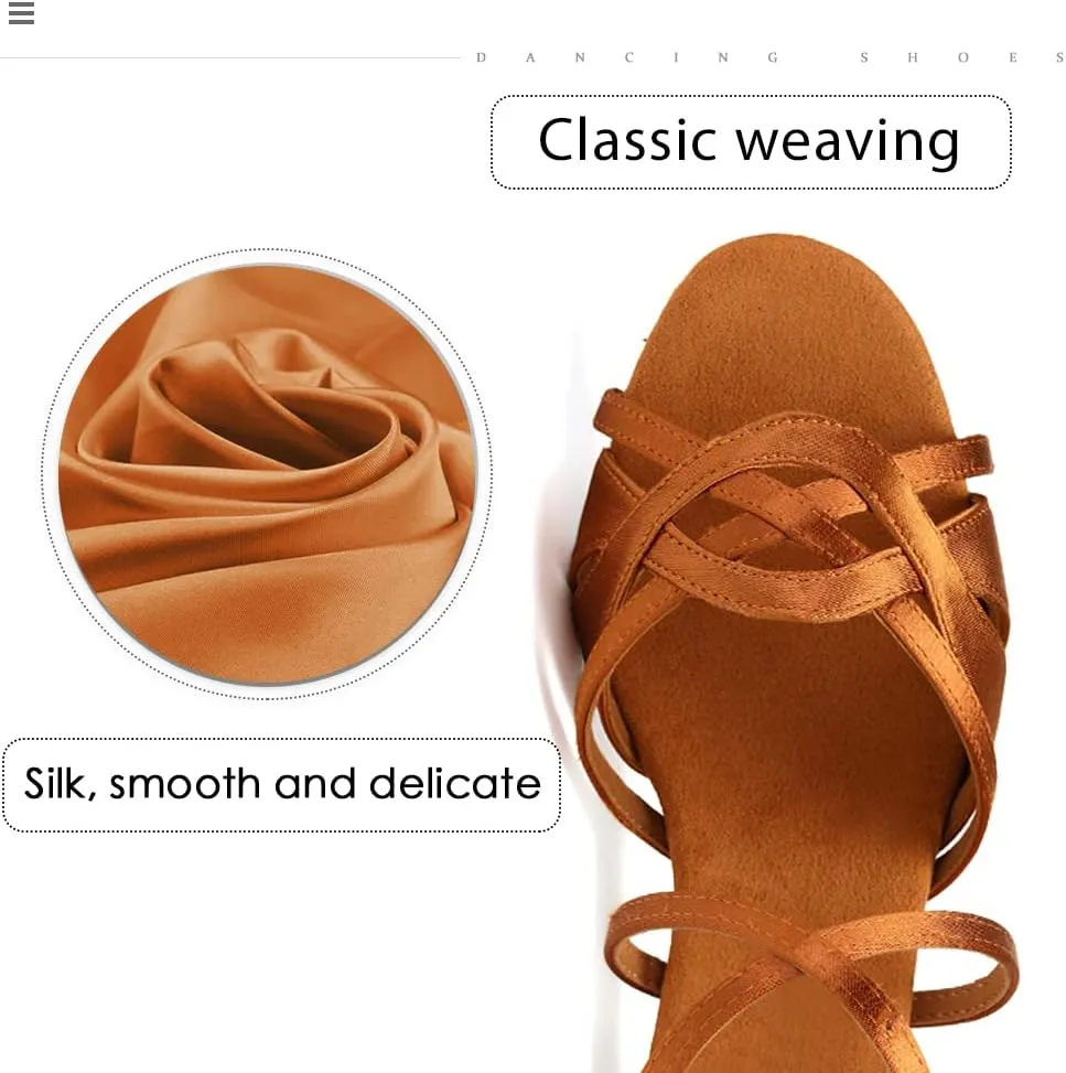 Women's Latin Dance Shoes Silk Open Toe Professional Ballroom Salsa Tango Performance Dance Heels
