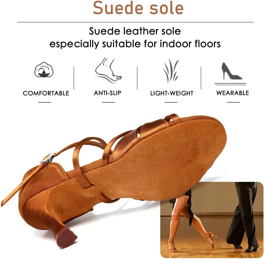 Women's Latin Dance Shoes Silk Open Toe Professional Ballroom Salsa Tango Performance Dance Heels