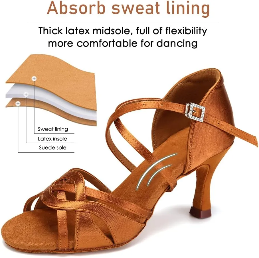 Women's Latin Dance Shoes Silk Open Toe Professional Ballroom Salsa Tango Performance Dance Heels
