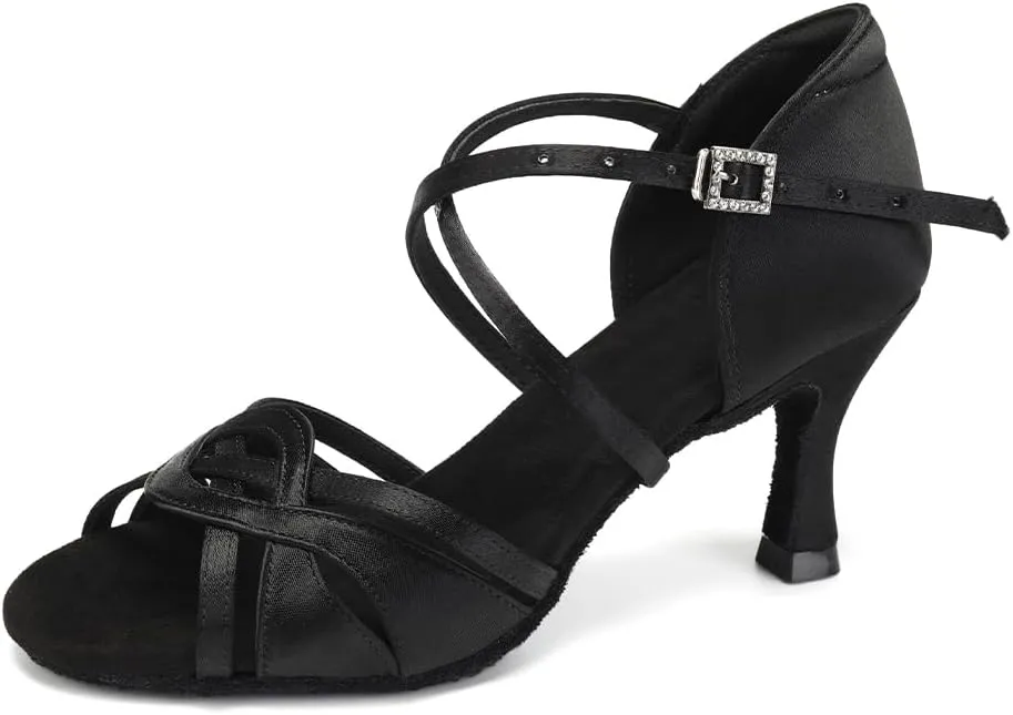 Women's Latin Dance Shoes Silk Open Toe Professional Ballroom Salsa Tango Performance Dance Heels
