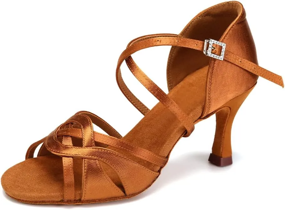 Women's Latin Dance Shoes Silk Open Toe Professional Ballroom Salsa Tango Performance Dance Heels