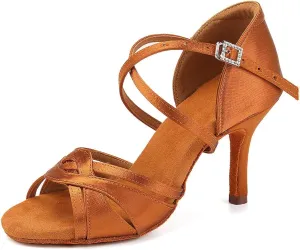 Women's Latin Dance Shoes Silk Satin Open Toe Professional Ballroom Tango Salsa Dance Practice Performance Dance Heels