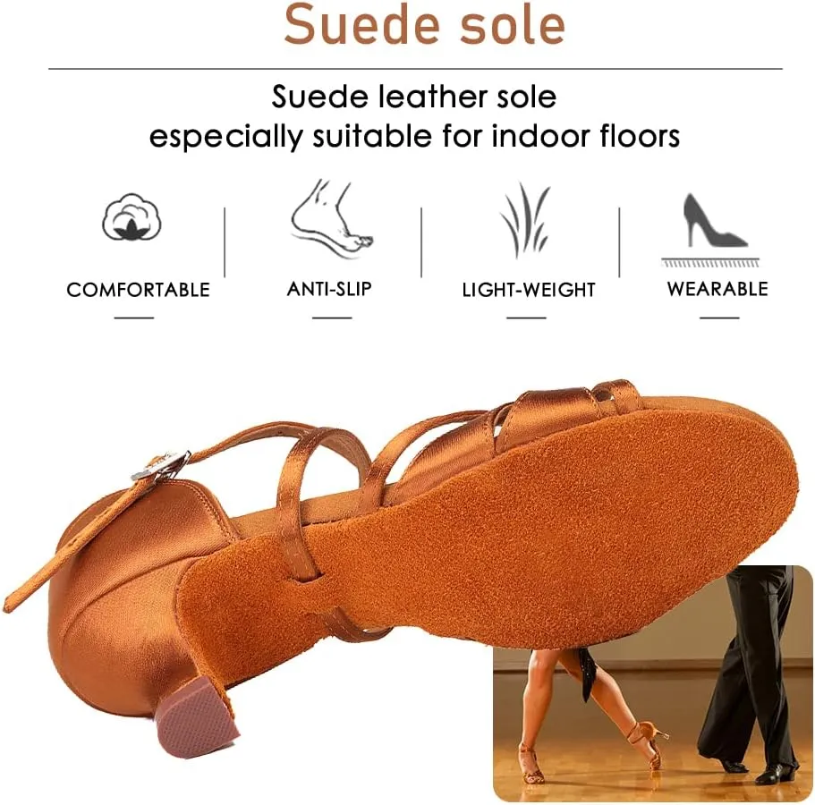 Women's Latin Dance Shoes Silk Satin Open Toe Professional Ballroom Tango Salsa Dance Practice Performance Dance Heels