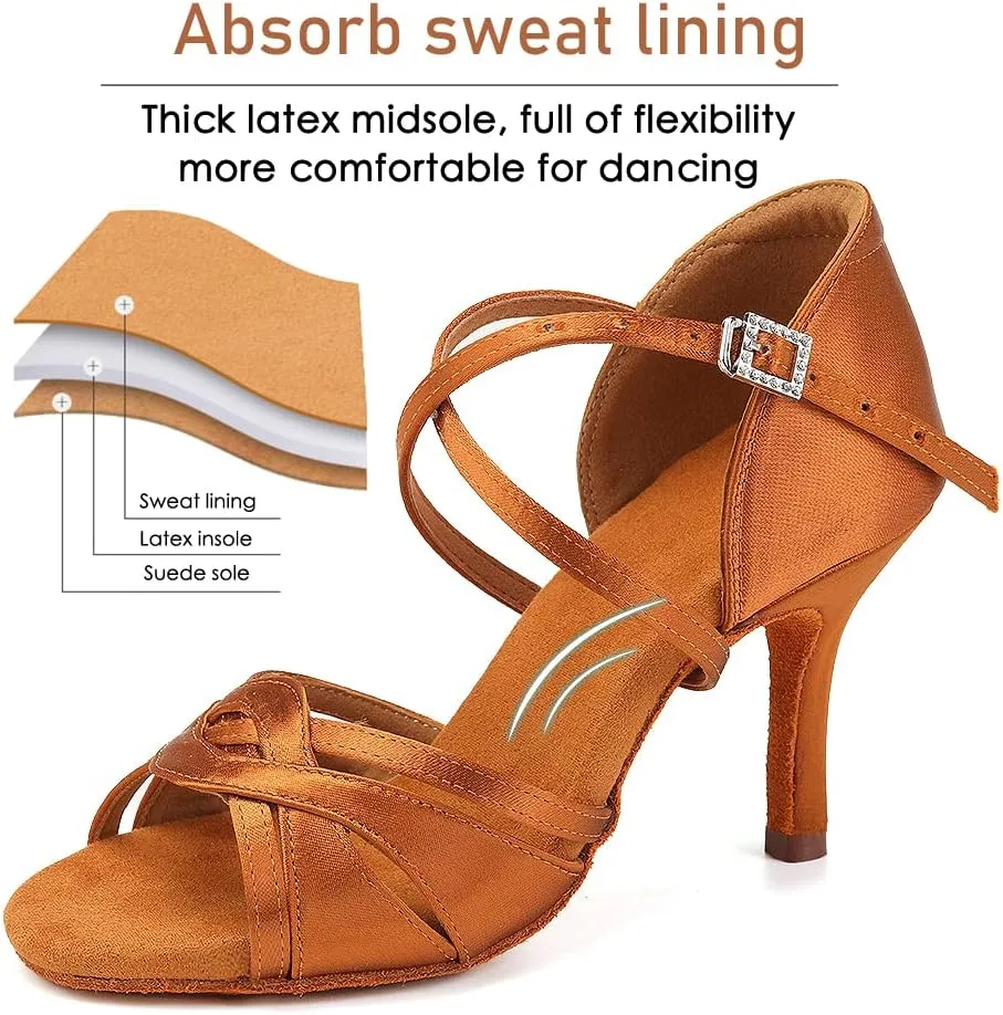 Women's Latin Dance Shoes Silk Satin Open Toe Professional Ballroom Tango Salsa Dance Practice Performance Dance Heels