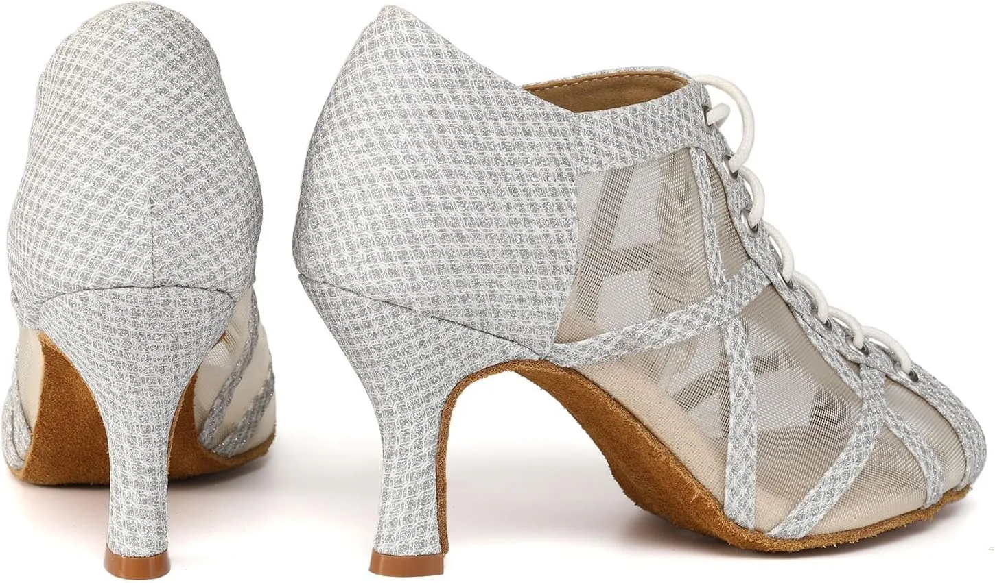Women's Latin Salsa Dance Shoes Lace-up Ankle Boots Open-Toe Wedding Party Practice Ballroom Dancing Heels, Model QRX-X526