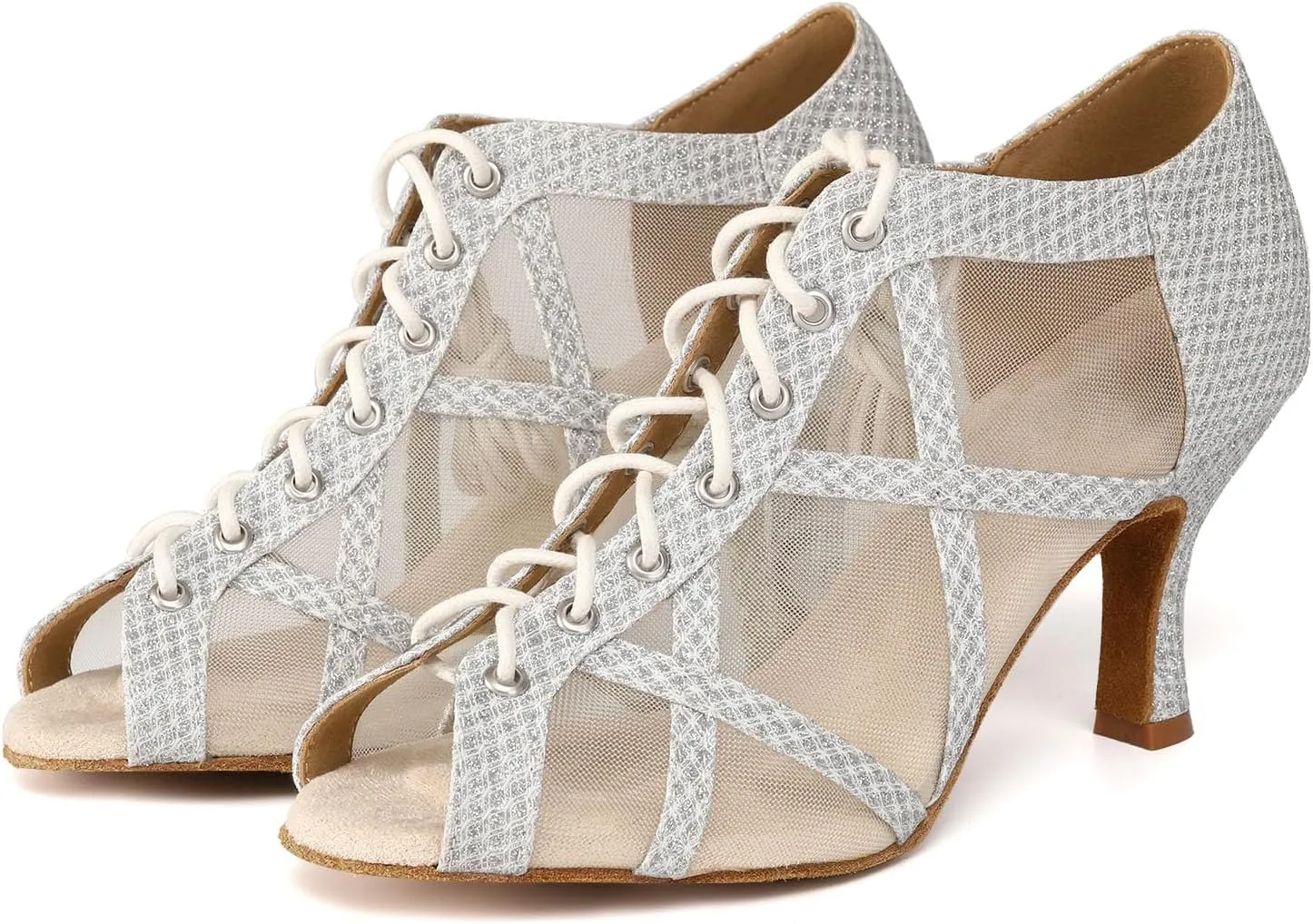 Women's Latin Salsa Dance Shoes Lace-up Ankle Boots Open-Toe Wedding Party Practice Ballroom Dancing Heels, Model QRX-X526