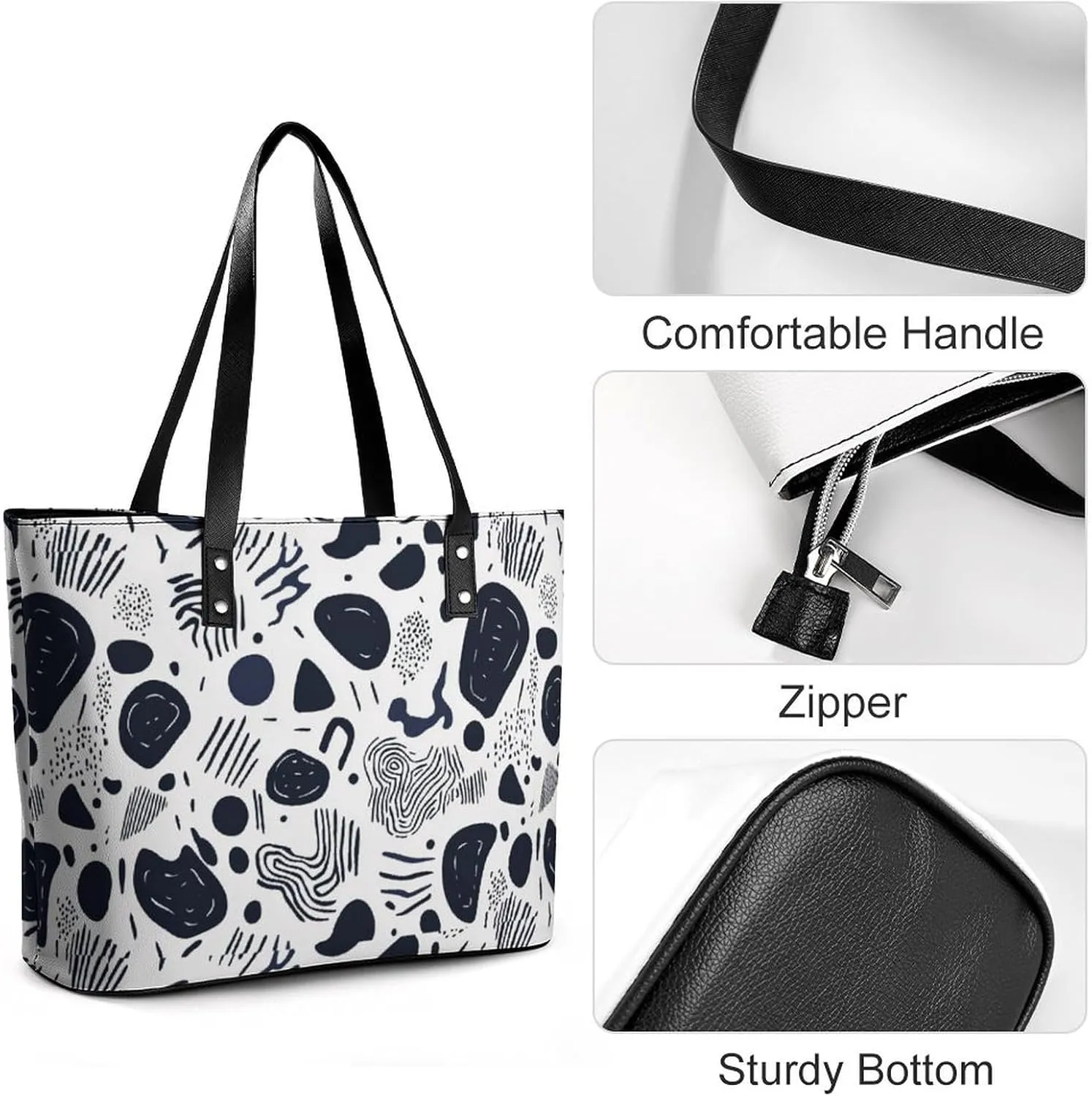 Women's Leather Tote Bag Fashion Handbag for Work Travel Shopping Daily Use Large Capacity Shoulder Purse