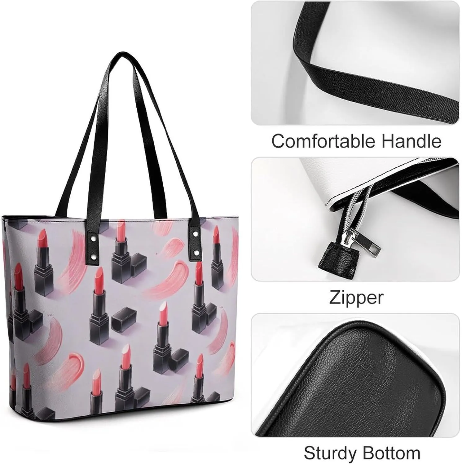 Women's Leather Tote Bag Fashion Handbag for Work Travel Shopping Daily Use Large Capacity Shoulder Purse