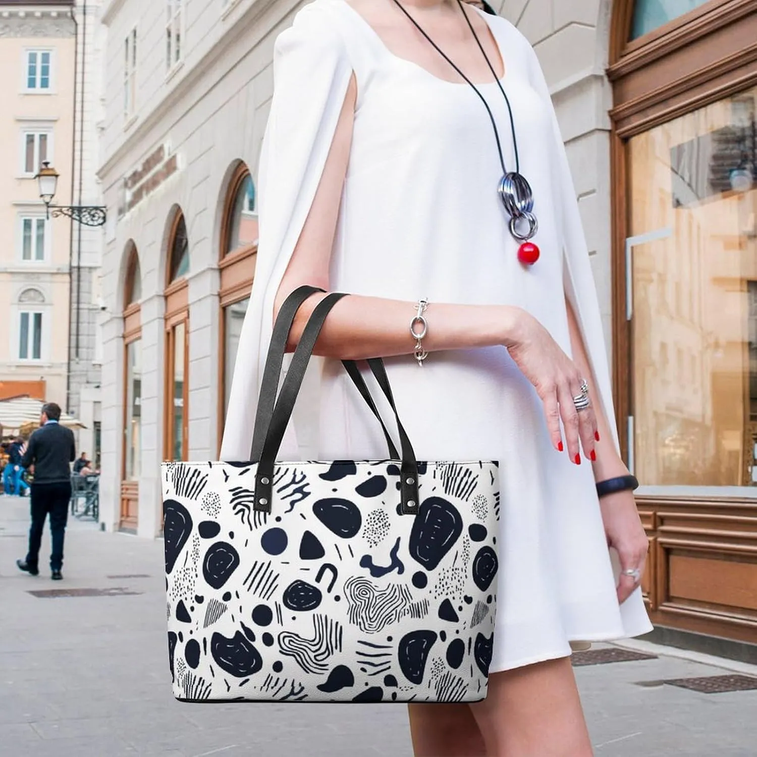 Women's Leather Tote Bag Fashion Handbag for Work Travel Shopping Daily Use Large Capacity Shoulder Purse