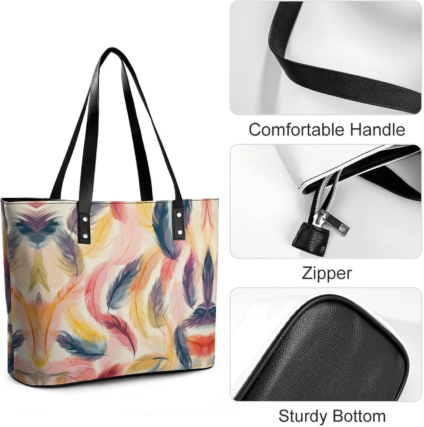 Women's Leather Tote Bag Fashion Handbag for Work Travel Shopping Daily Use Large Capacity Shoulder Purse