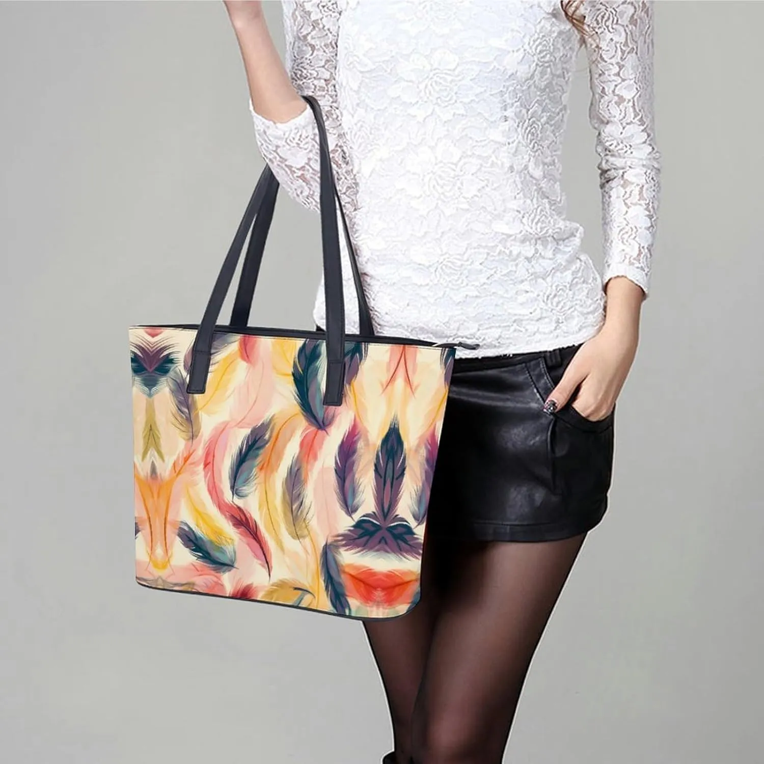 Women's Leather Tote Bag Fashion Handbag for Work Travel Shopping Daily Use Large Capacity Shoulder Purse