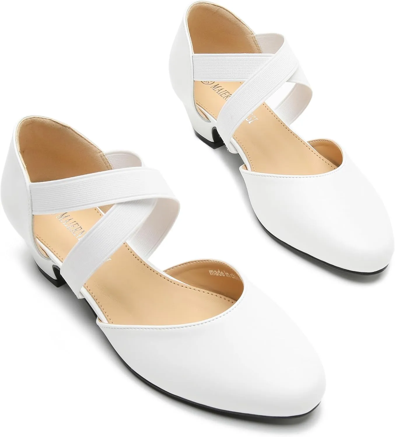 Women's Low Chunky Heel Pumps Elastic Crisscross Strap Pull On Dress Dance Shoes