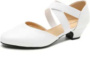 Women's Low Chunky Heel Pumps Elastic Crisscross Strap Pull On Dress Dance Shoes