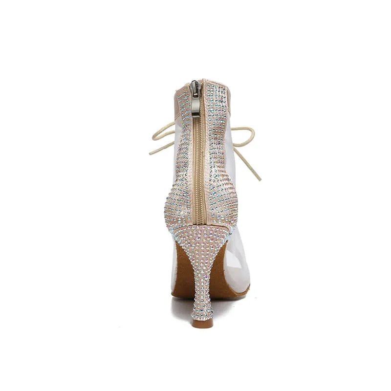 Women's Mesh Lace Up High Heel Dance Boots