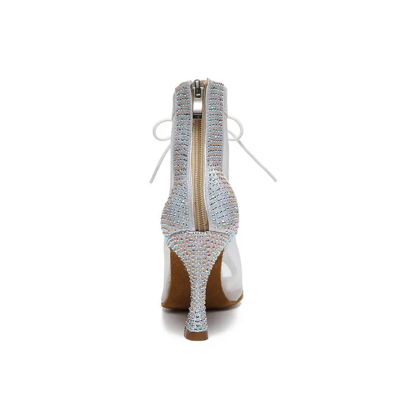 Women's Mesh Lace Up High Heel Dance Boots