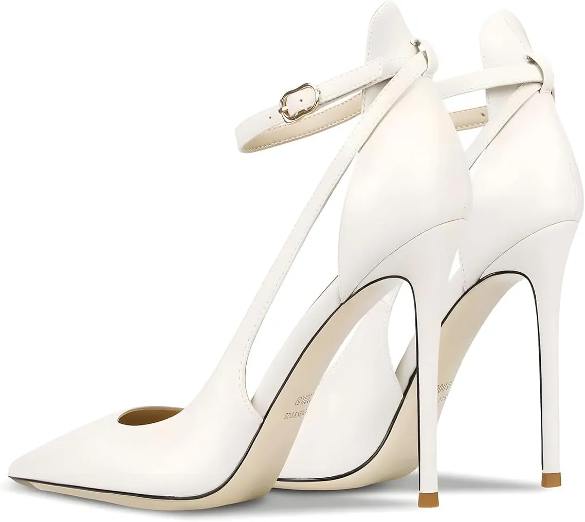 Women's Pointed 3.9 Inch Ankle Strap High Heels Hollow Pumps Wedding Party Dance Dinner Shoes