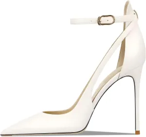 Women's Pointed 3.9 Inch Ankle Strap High Heels Hollow Pumps Wedding Party Dance Dinner Shoes
