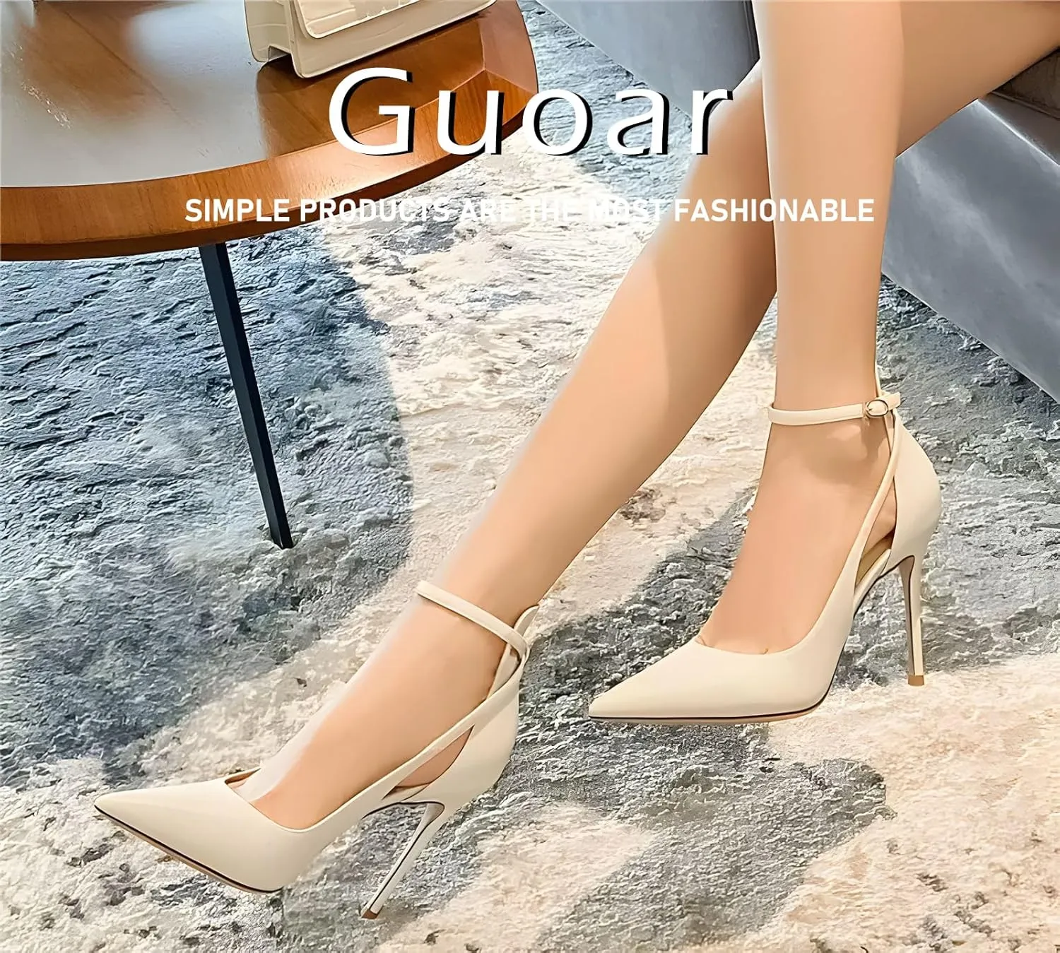 Women's Pointed 3.9 Inch Ankle Strap High Heels Hollow Pumps Wedding Party Dance Dinner Shoes