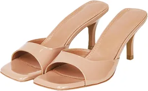 Women's Pu Kitten Heel Fish Mouth Dress Sandals Comfortable Square Open Toe One-Strap Stiletto Backless One-Step Sexy Sandals Suitable for Business Work Party
