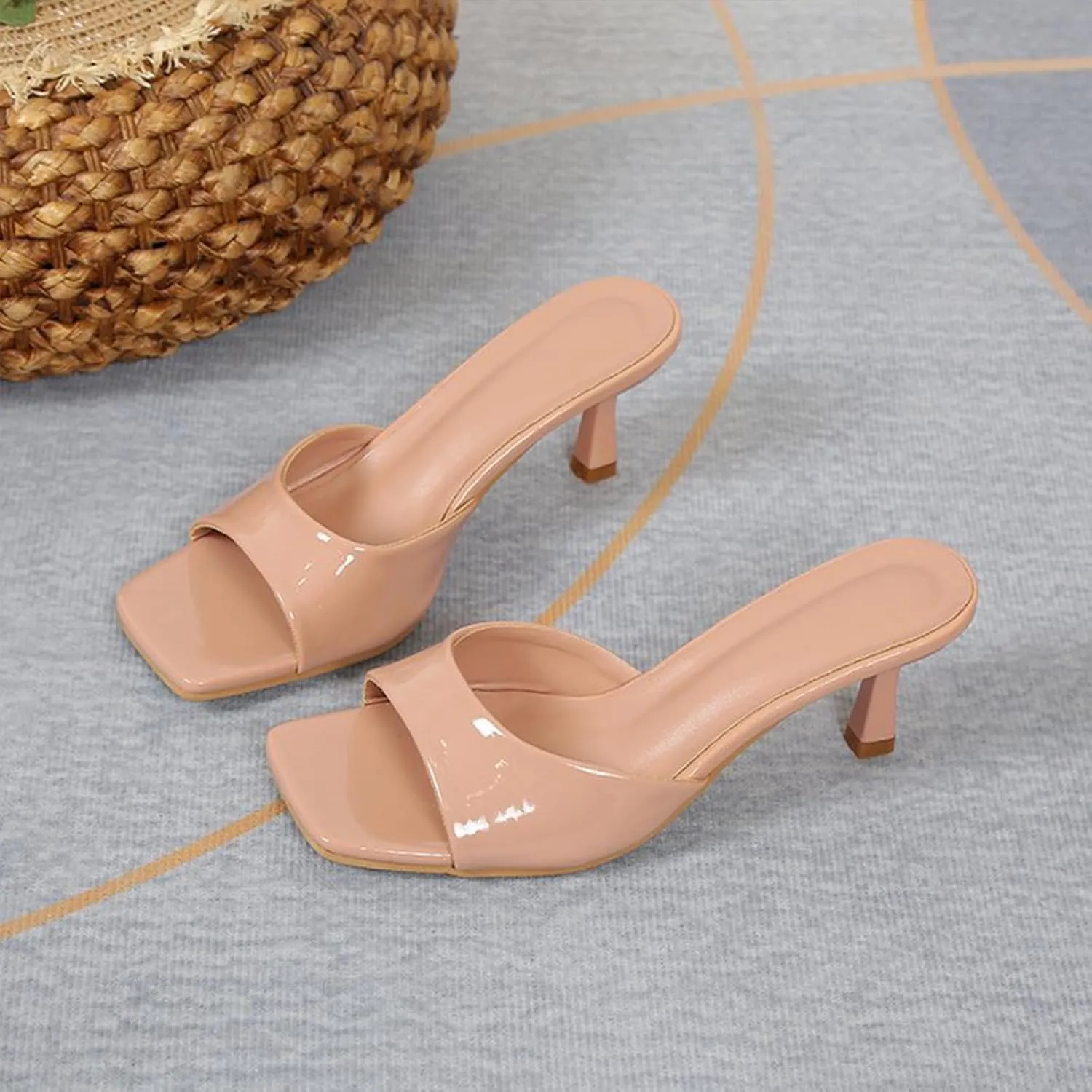 Women's Pu Kitten Heel Fish Mouth Dress Sandals Comfortable Square Open Toe One-Strap Stiletto Backless One-Step Sexy Sandals Suitable for Business Work Party