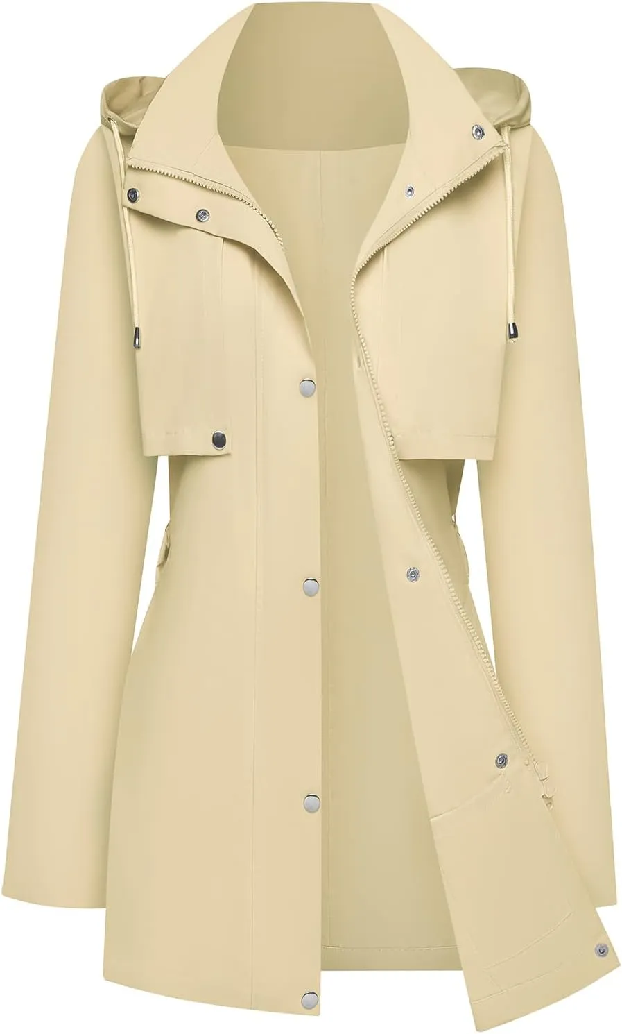 Womens Rain Jacket with Hood, Long Rain Coat for Women Waterproof Trench Coat Lined Windbreaker Fall Jacket