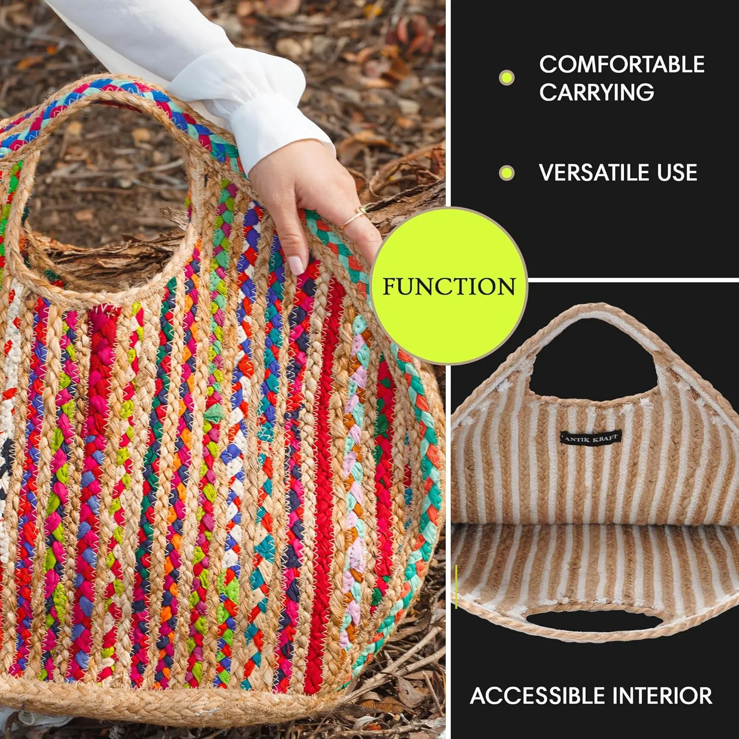 Women's Ruhi Tote Bag, Jute Tote Bags for Women, Purses and Handbags, Interwoven Cotton Material