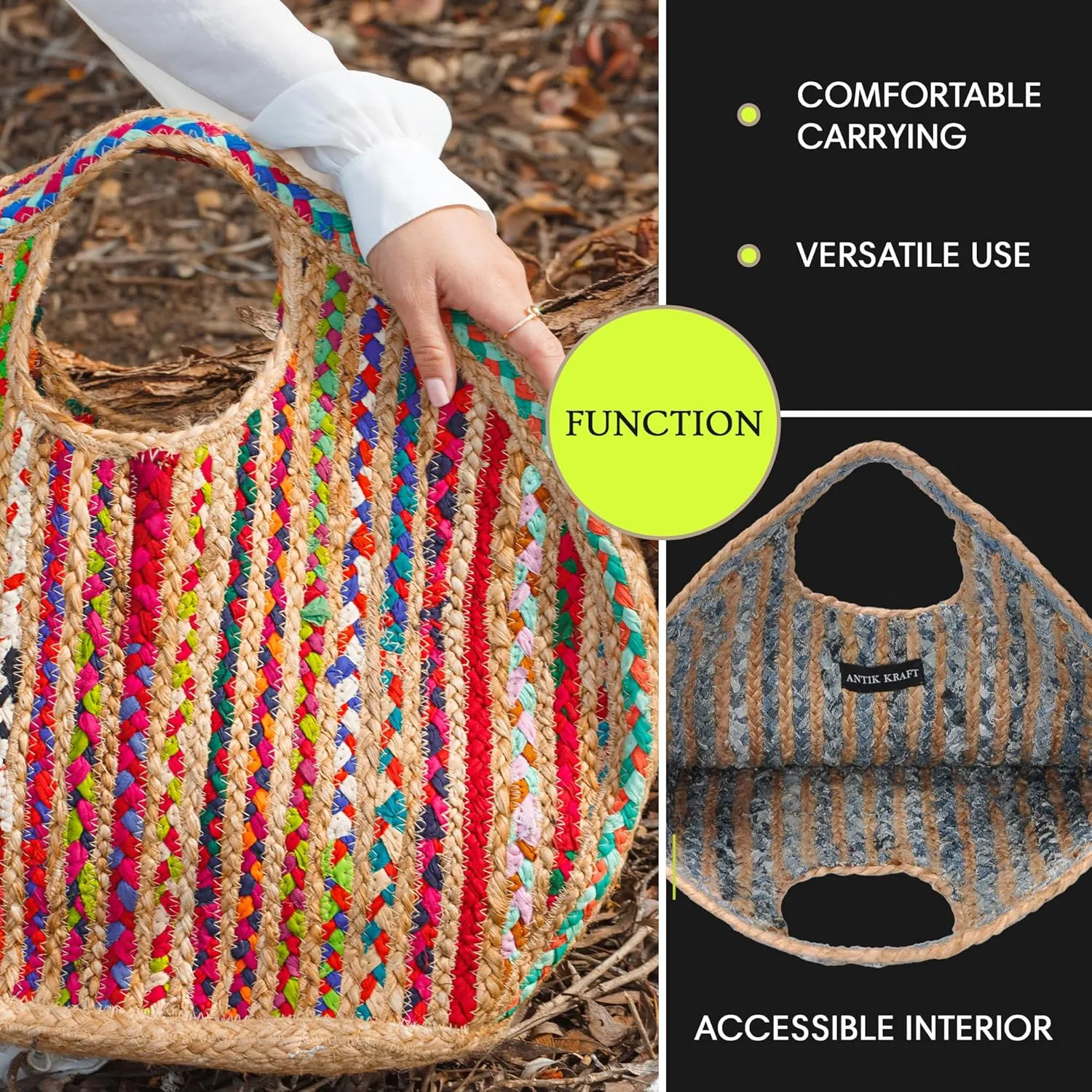 Women's Ruhi Tote Bag, Jute Tote Bags for Women, Purses and Handbags, Interwoven Cotton Material