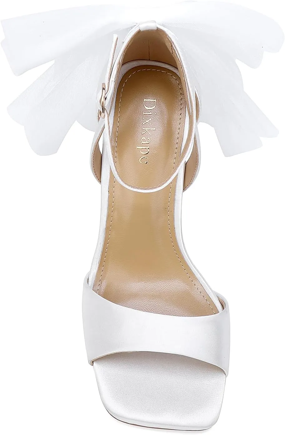 Women's Satin Wedding White Heels with Bow, Block Chunky White Heels,Wedding Shoes for Bride，Womens Dress Shoe