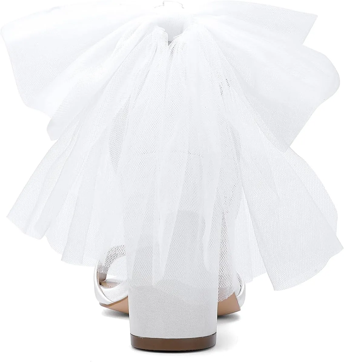 Women's Satin Wedding White Heels with Bow, Block Chunky White Heels,Wedding Shoes for Bride，Womens Dress Shoe