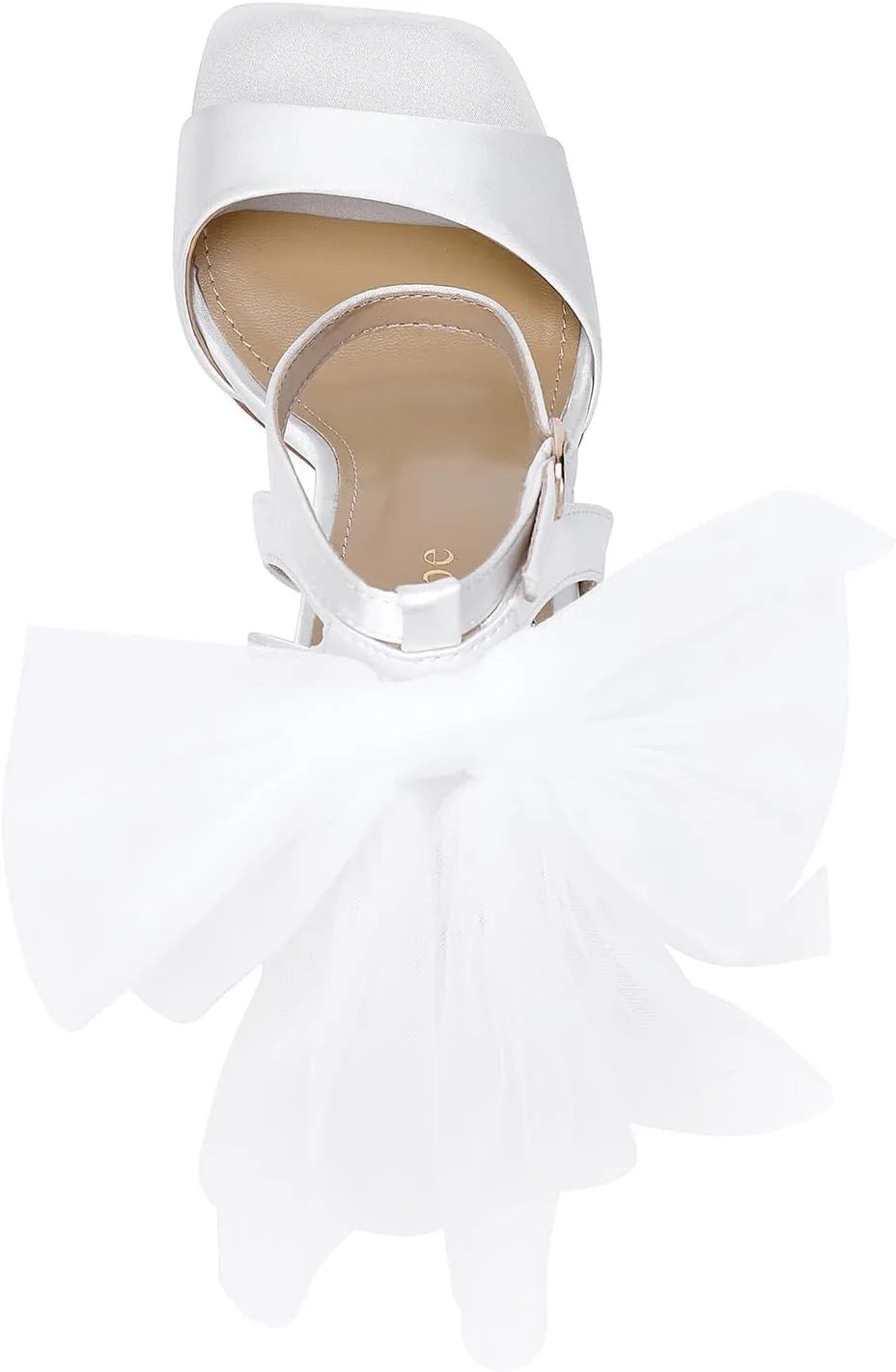 Women's Satin Wedding White Heels with Bow, Block Chunky White Heels,Wedding Shoes for Bride，Womens Dress Shoe
