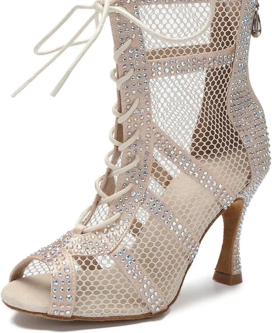 Women's Sexy Ballroom Dance Boots - Jazz Pole Dance Hollow Out Mesh High Heels, 10CM/3.9Inch Heel Height
