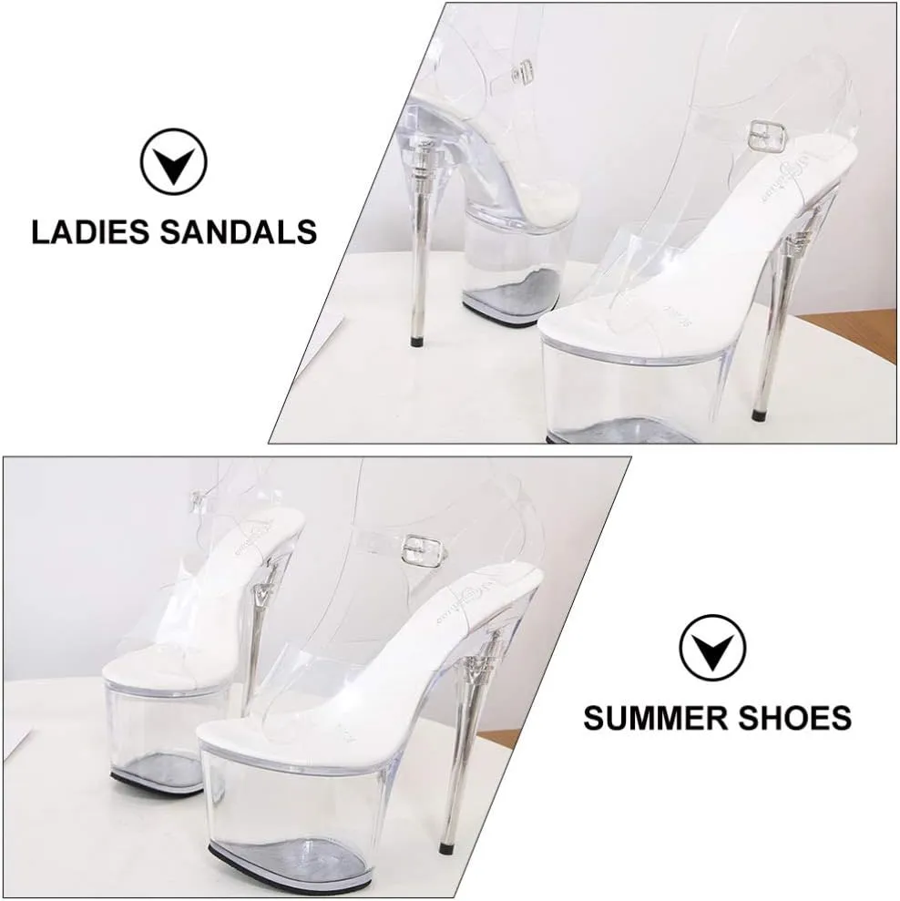 Womens Sexy Perspex Clear Platform Pole Dance High Heel Sandals Lady Summer Stiletto High- Heeled Sandals
