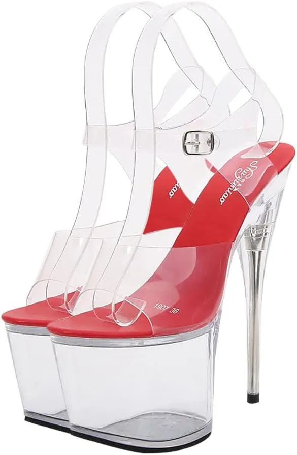 Womens Sexy Perspex Clear Platform Pole Dance High Heel Sandals Lady Summer Stiletto High- Heeled Sandals