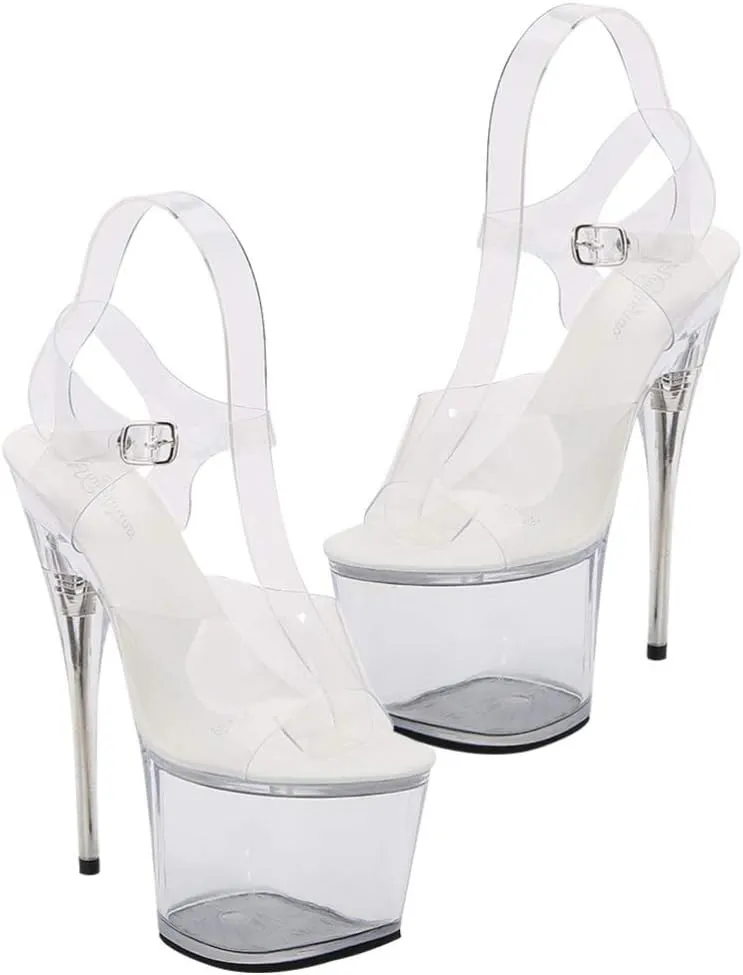 Womens Sexy Perspex Clear Platform Pole Dance High Heel Sandals Lady Summer Stiletto High- Heeled Sandals