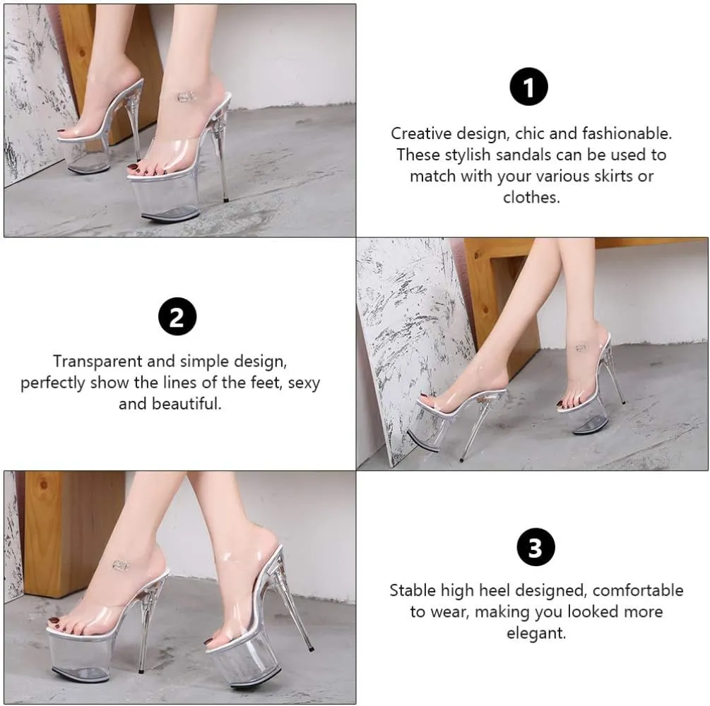 Womens Sexy Perspex Clear Platform Pole Dance High Heel Sandals Lady Summer Stiletto High- Heeled Sandals