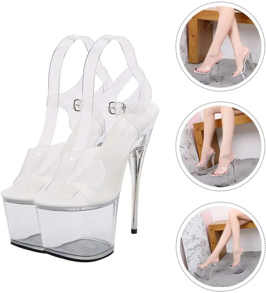 Womens Sexy Perspex Clear Platform Pole Dance High Heel Sandals Lady Summer Stiletto High- Heeled Sandals