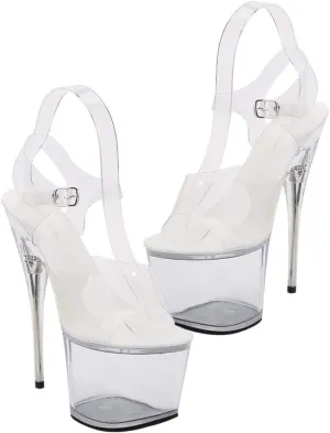 Womens Sexy Perspex Clear Platform Pole Dance High Heel Sandals Lady Summer Stiletto High- Heeled Sandals