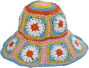 Womens Straw Sun Hat Floral Woven Bucket Hat Fishing Hat Beach Hat Hand Woven Foldable Cap