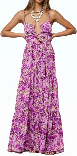 Womens Summer Floral Spaghetti Strap Backless Low Cut Smocked Flowy Maxi Dresses Beach Sundresses
