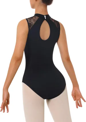 Women's Turtleneck Dance Ballet Leotard With Durable Lace,Water-drop Hollow Back