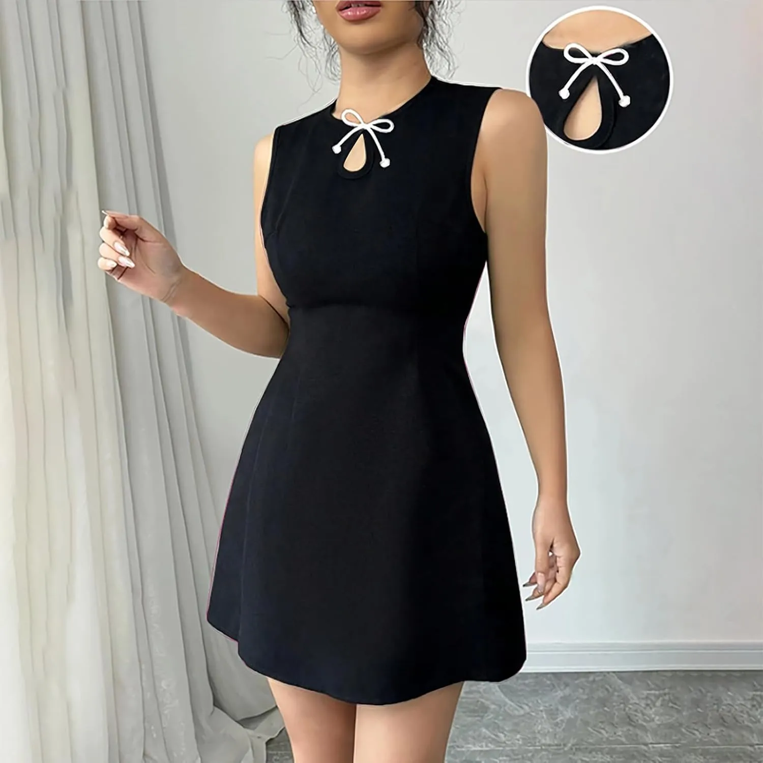 Women's Vintage Solid Dress Elegant Slimming Tummy Control Dresses Comfy Ruffle Hem Sleeveless Midi Skirt Daily Working