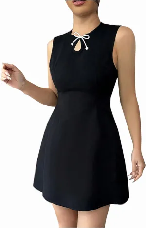 Women's Vintage Solid Dress Elegant Slimming Tummy Control Dresses Comfy Ruffle Hem Sleeveless Midi Skirt Daily Working
