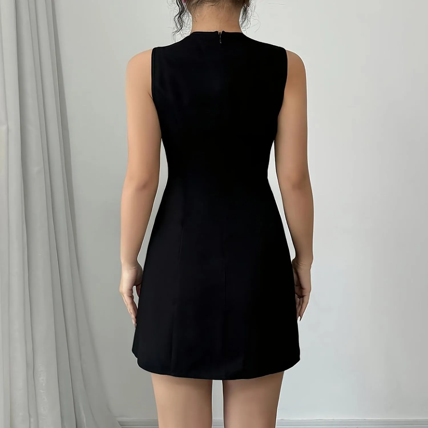 Women's Vintage Solid Dress Elegant Slimming Tummy Control Dresses Comfy Ruffle Hem Sleeveless Midi Skirt Daily Working