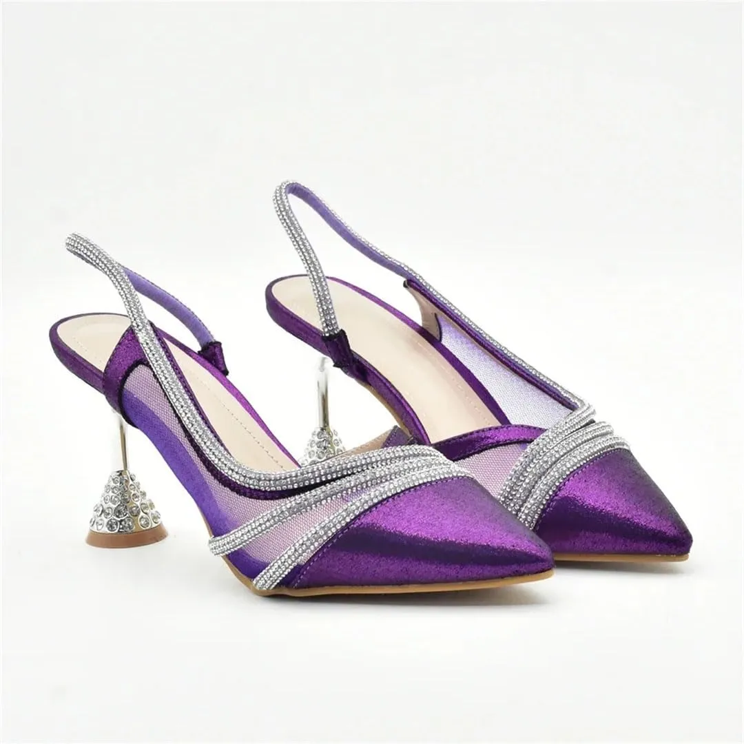 Women’S Wedding Shoes and Bag Set Elegant Pointed Toe Super High Heels Slingbacks Pumps with Clutch