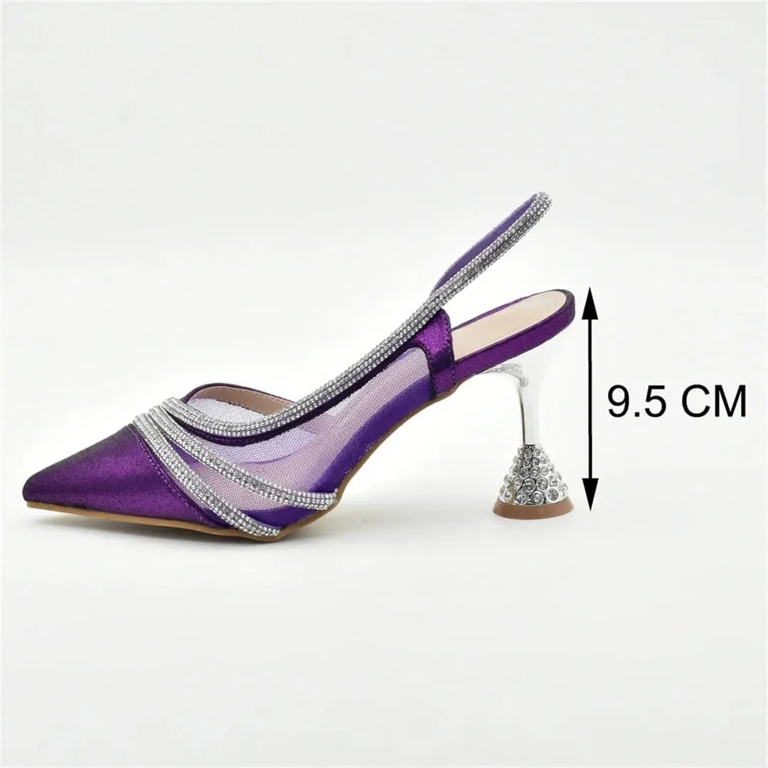 Women’S Wedding Shoes and Bag Set Elegant Pointed Toe Super High Heels Slingbacks Pumps with Clutch
